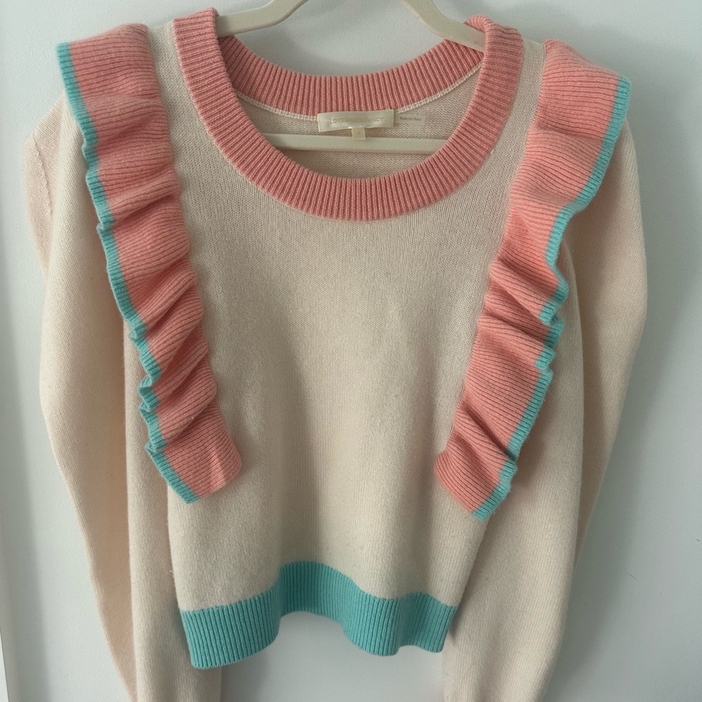 LoveShackFancy Pink and Blue Ruffle Sweater